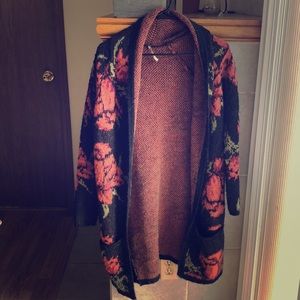 Long floral knitted cardigan